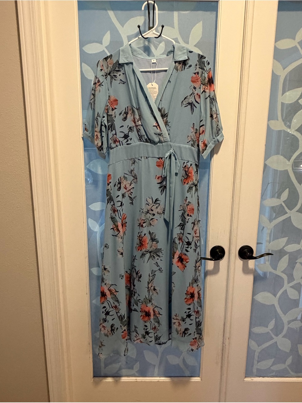 Light Blue Floral Wrap Midi Dress - Elegant Everyday Style